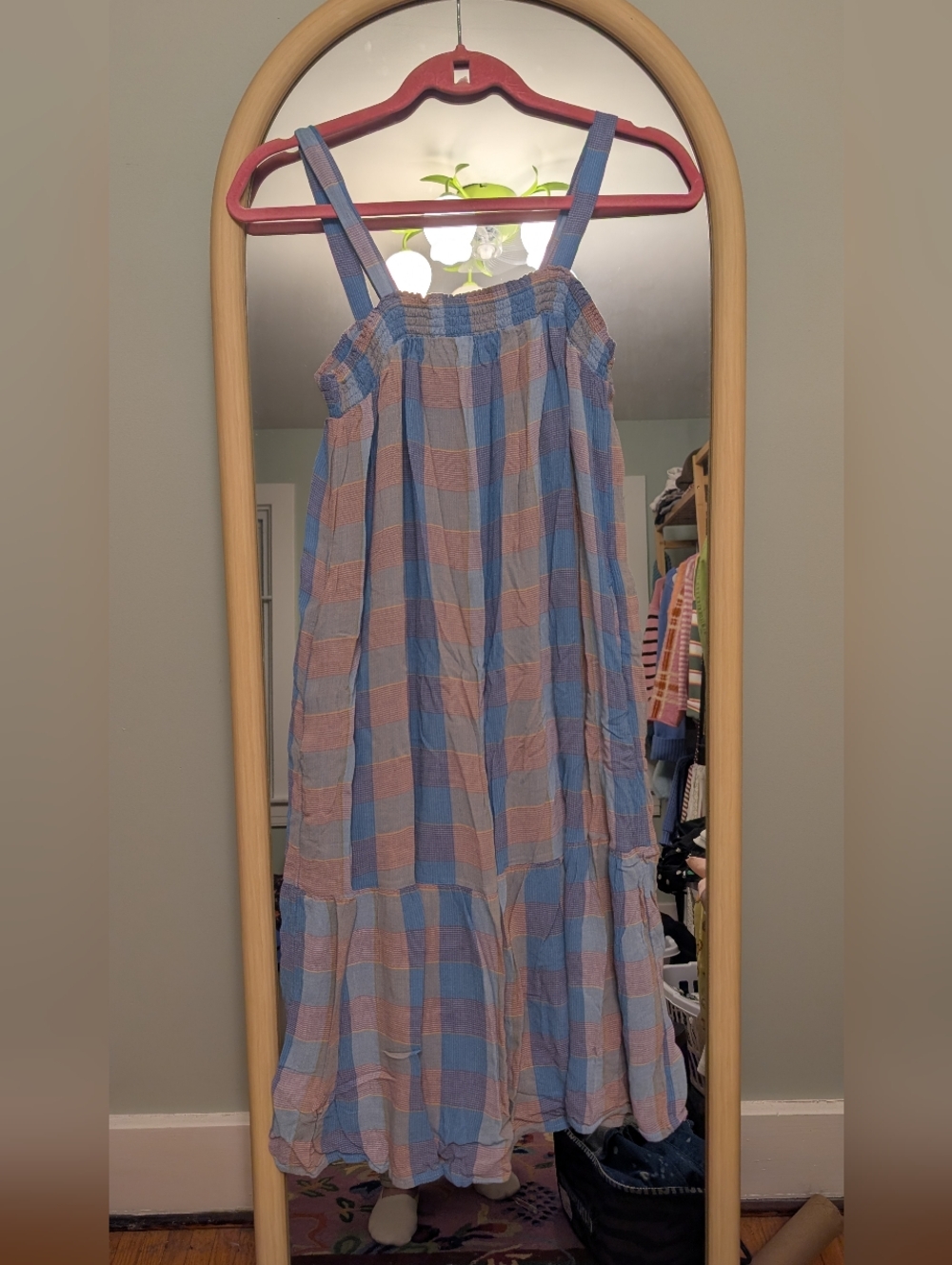 LOFT Pink, Purple, and Blue Plaid Sundress